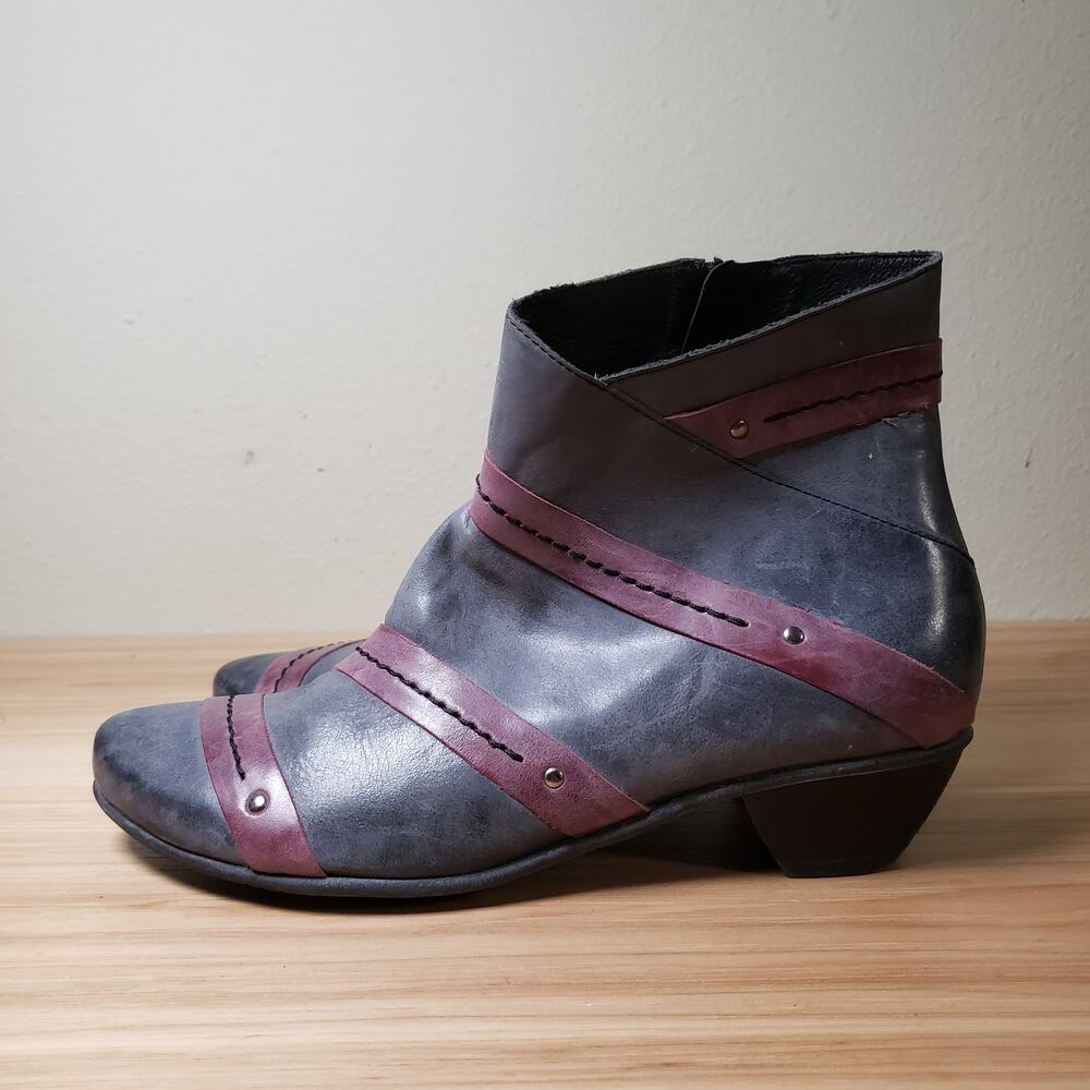 Fidji Women's 37 Pleated Multicolor Ankle Boot Purple Maroon Stripe Comfort Zip